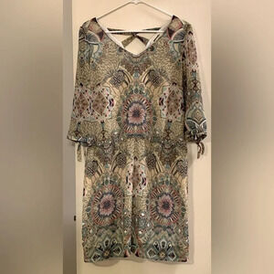 GRAIN‎ DE MALICE NWOT Twist Back Tie Elbow Sleeves Printed Dress